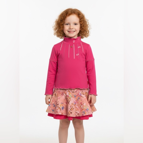 Y2K Cakewalk Fuchsia Ruffle Neck Top & Velvet Skirt Set sz 3TNWT $150 Ret